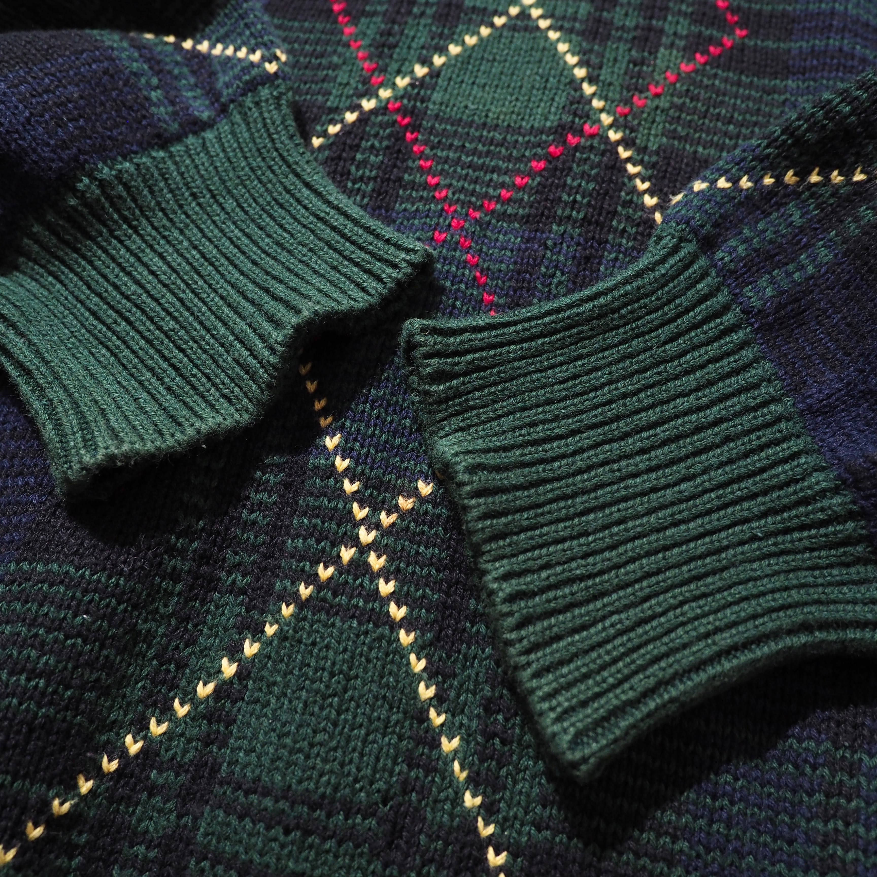 1990s " Nautica " Green check × Love Rhombus vintage loose knit