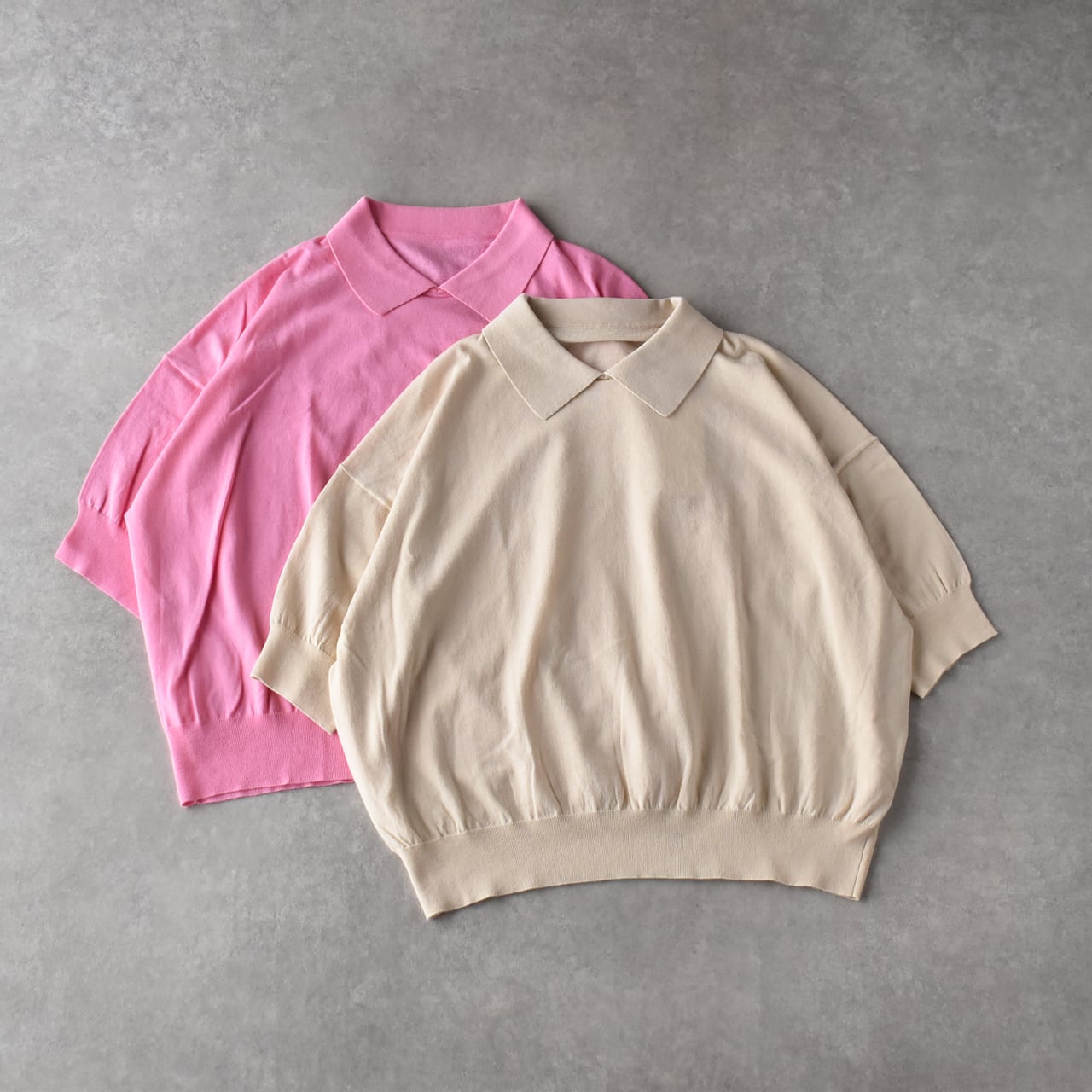 アトリエナルセ コットン シルク ドルマン ニット ライトベージュ×ピンク ロペピクニック ROPE' PICNIC マシュマロ袖パールドルマンニット