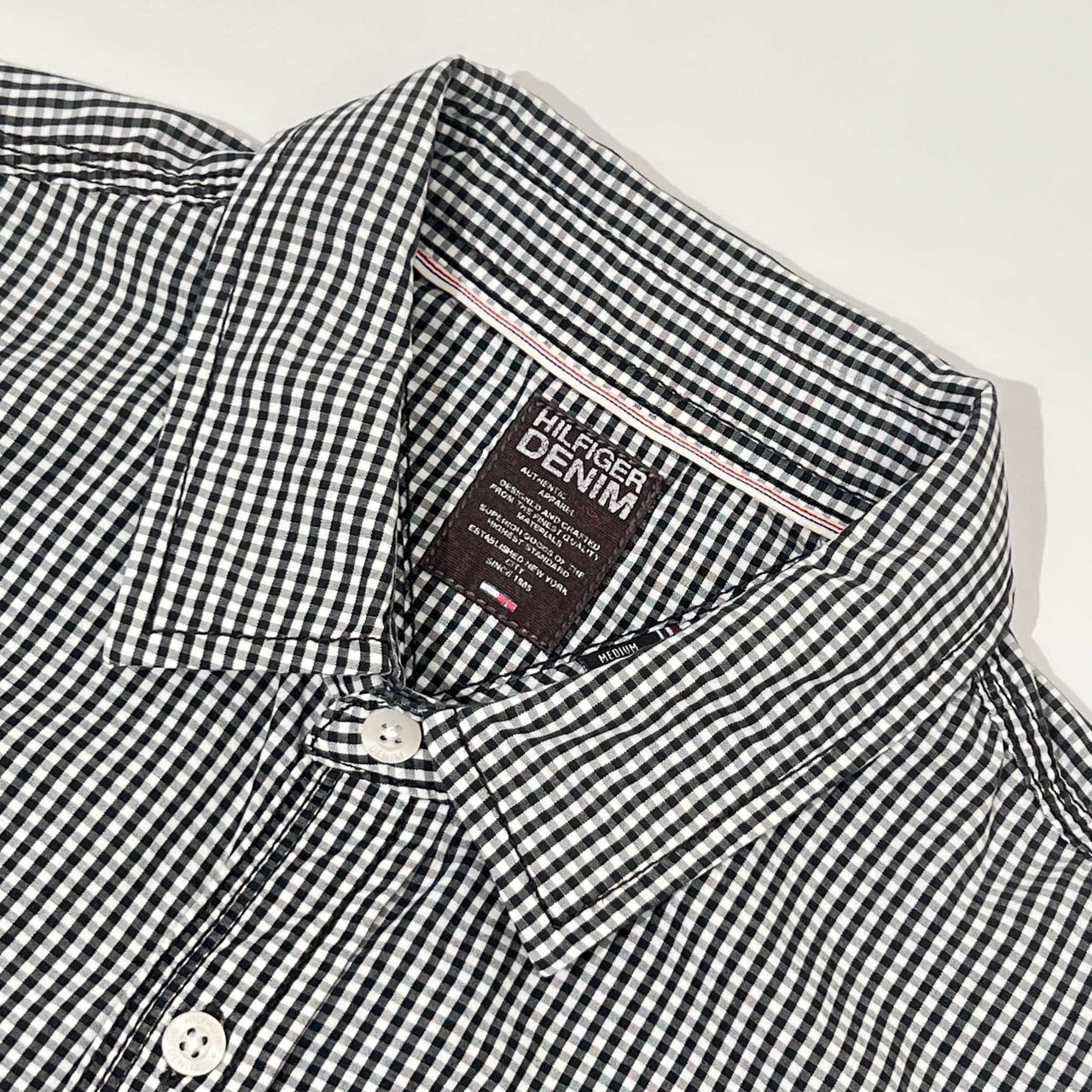HILFIGER DENIM トミーヒルフィガー ギンガムチェック 長袖 ワークシャツ M/ブラック×ホワイト メンズ