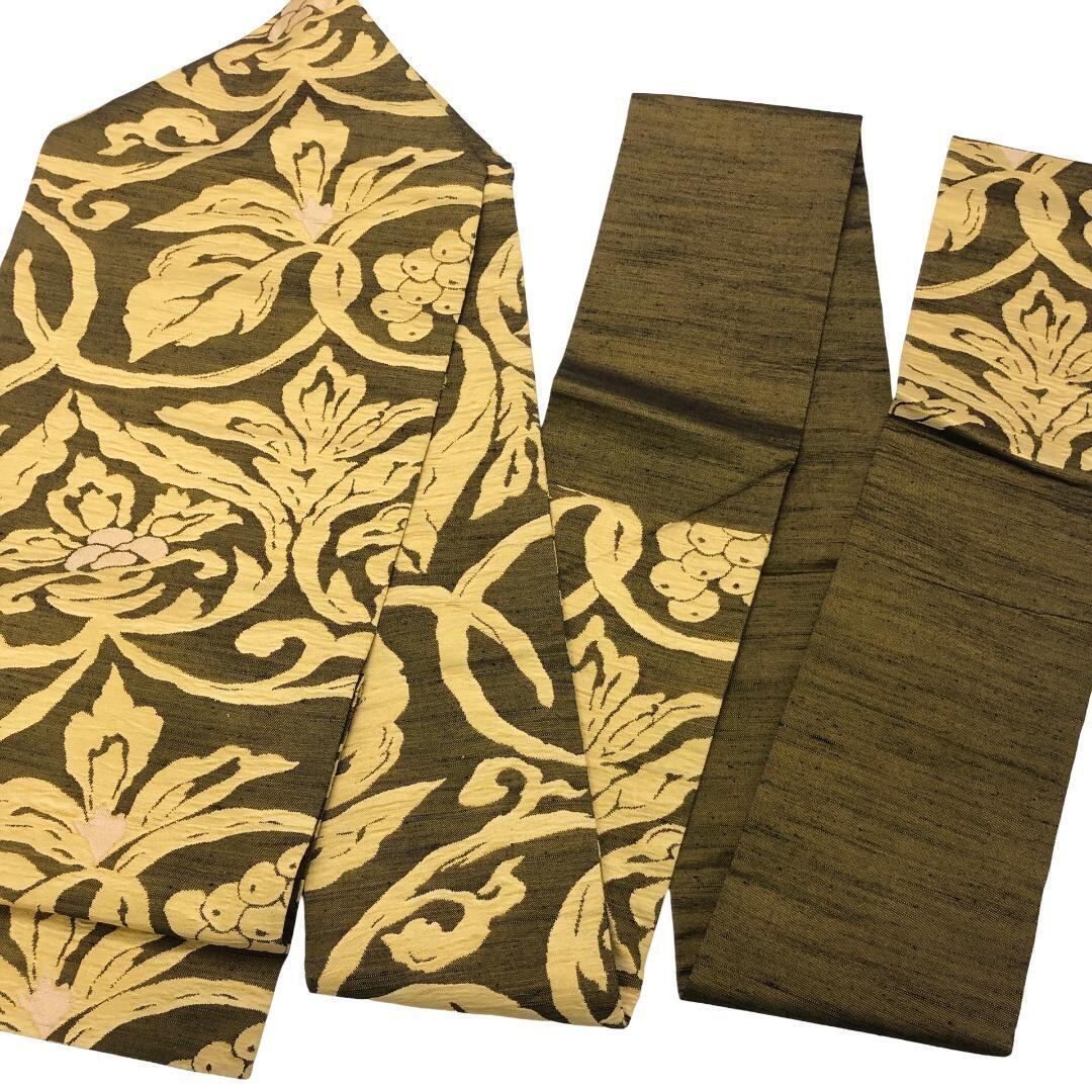 名古屋帯 紬 花唐草模様 唐金色 O-4975 着物 きもの kimono 和服