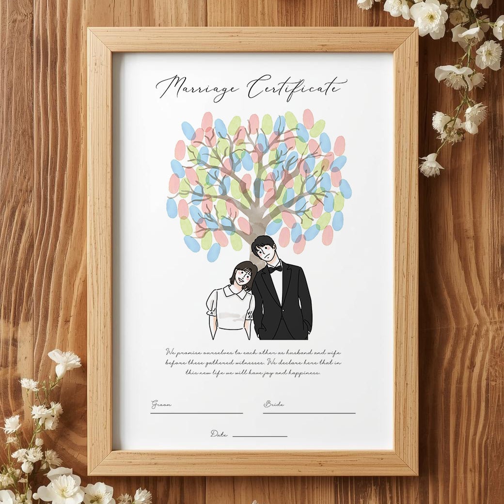 【12月限定10%OFF】結婚証明書 ゲスト参加型 ウェディングツリー 人前式 ウェルカムボード 説明書付き ちょっとデフォルメ 似顔絵 おしゃれ データ付き 手書き オーダーメイド