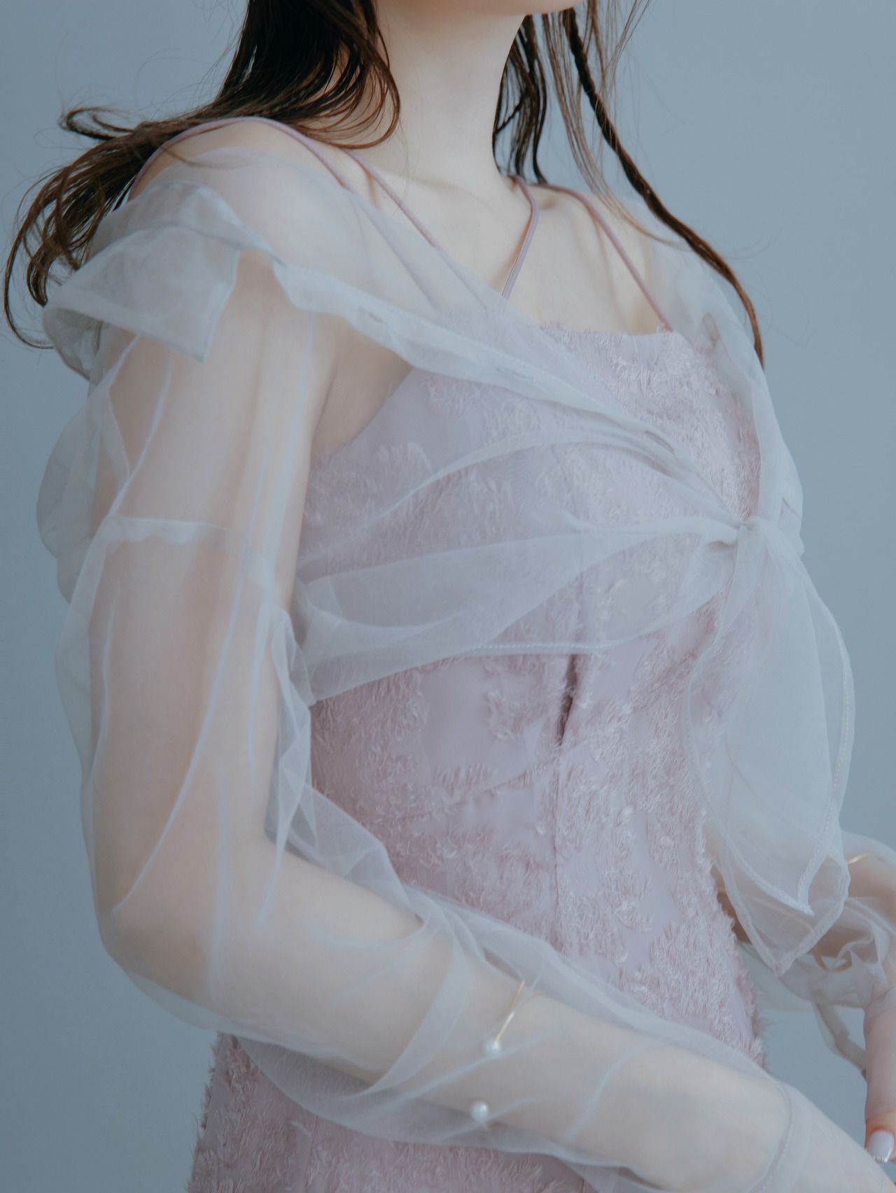 Sheer Shirt × Fringe Jacquard Dress | Crayme,