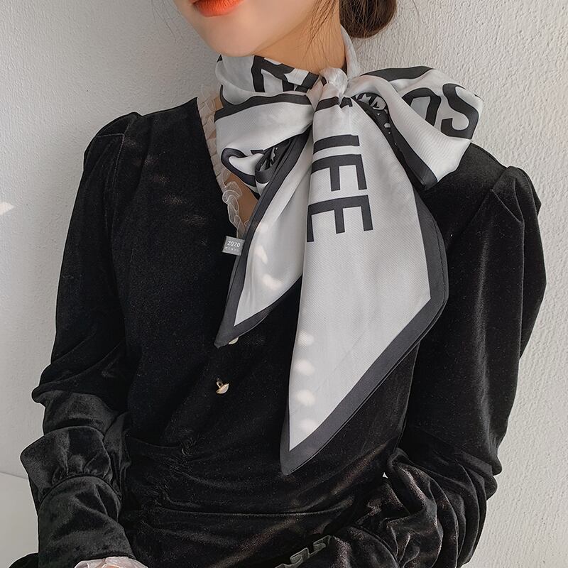 スタンダードスカーフ ヘアバンド ロング薄手ブラック レトロ ヘアアクセサリー シルク ブラック・アイド・ピーズ82614801744