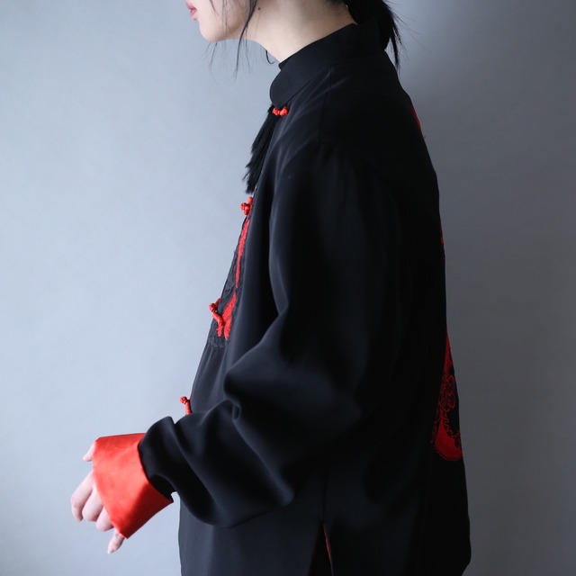 "刺繍×龍" black × red special china shirt jacket