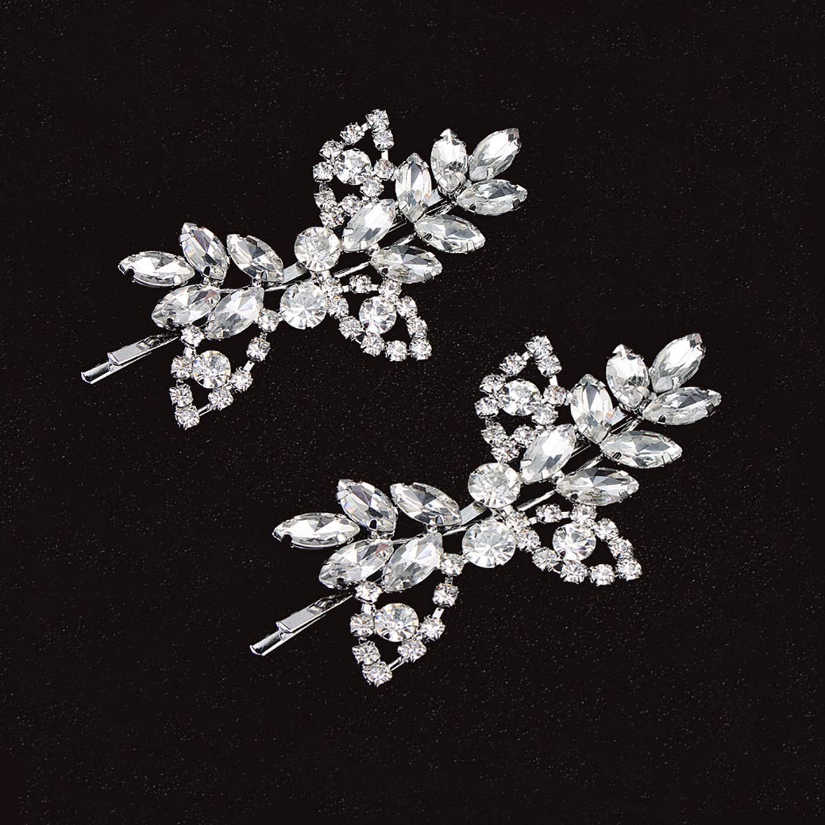 【新着特価】Uongeodラインストーンブライダルヘアクリップ(2PCS)葉の結婚式のヘアピン花嫁パールクリスタルヘアクリップシルバーラインストーンのバレッタエレガントなブライダルヘアアクセサリー