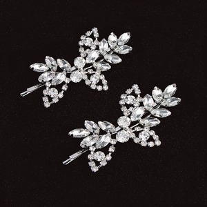【新着特価】Uongeodラインストーンブライダルヘアクリップ(2PCS)葉の結婚式のヘアピン花嫁パールクリスタルヘアクリップシルバーラインストーンのバレッタエレガントなブライダルヘアアクセサリー