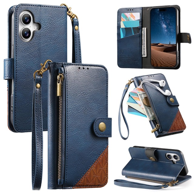 ONETHEFUL対応 iPhone 17 ケース 手帳型 アイフォン17 スマホケース あいふおん17ケース(青)
