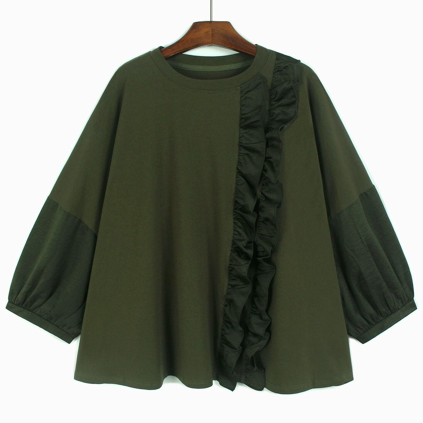 RELAXED RUFFLE TRIM LONG SLEEVE T SHIRT M-14517