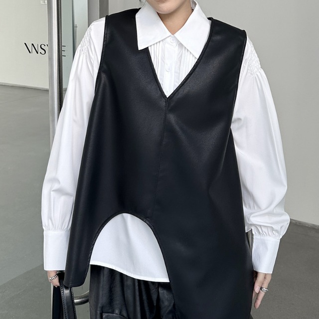 アシンメトリーレザーベスト PU0375