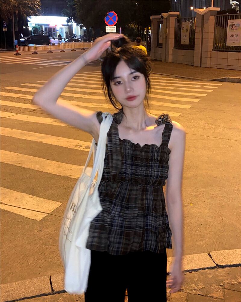 格子柄薄手ショートノースリーブサマー 半袖 ハーフスリーブ 大人ガーリー スウィート キュート カジュアル 夏物 モンロー63275932769