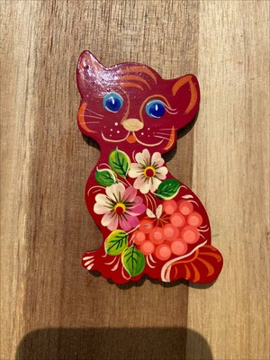 ペトリキフカ塗り　木製マグネット 　キャット　猫（Khomenko作）