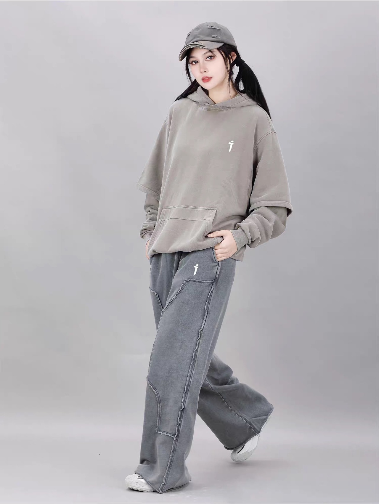 JIYEIND  ウォッシュフェイクツーピースパーカー