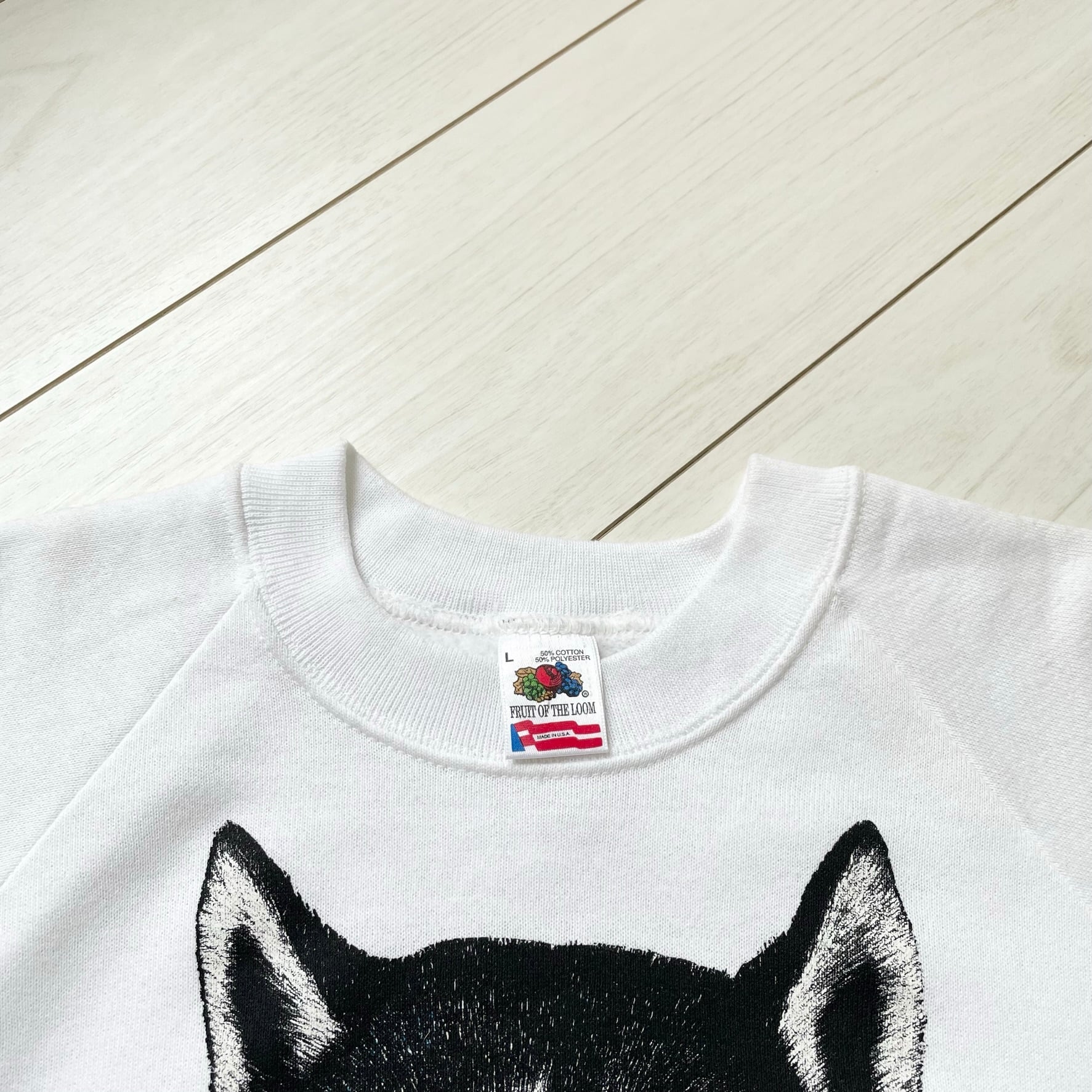 sizeL 90s USA製 ビンテージ ハスキー犬 プリント スウェット ドッグ 