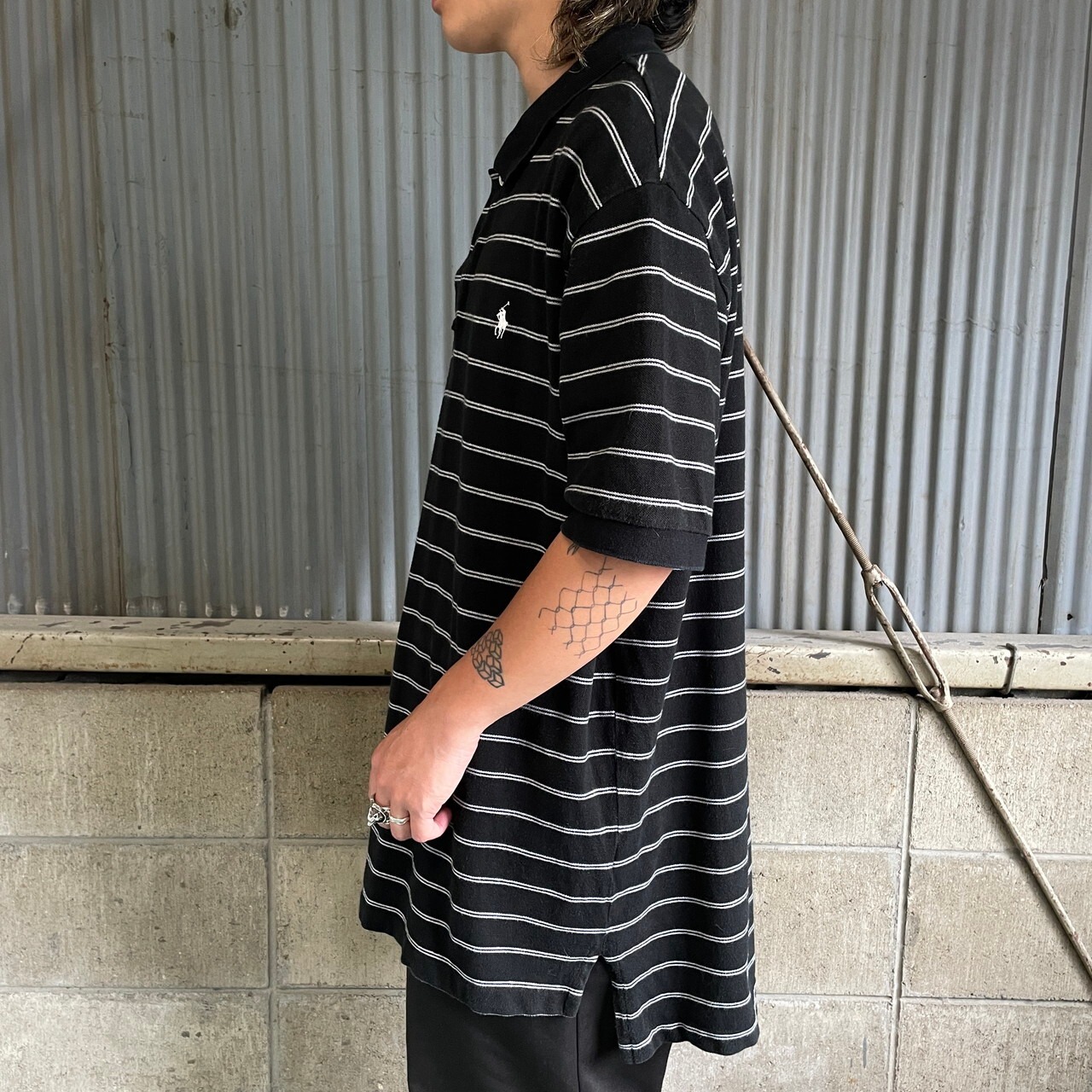 101555 Polo by ラルフローレン長袖ポロシャツ白x黒ボーダー | ヤマダ 