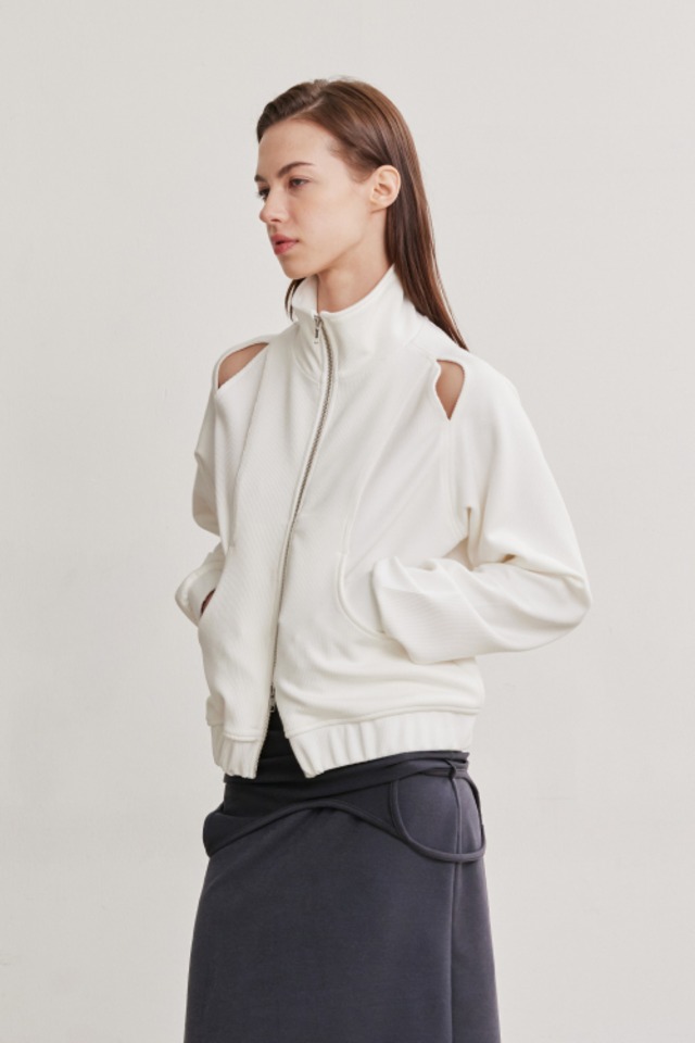 [AFTERHOURS] HIGH NECK CUT OUT ZIP-UP (IVORY)