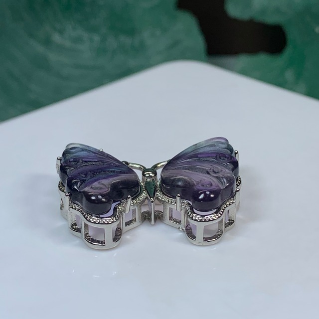 30.フローライト蝶々・横貫通穴☆パーツ