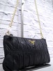 美品◆PRADA プラダ NAPPA ナッパ レザー クロスボディ チェーンストラップ ショルダー バッグ ポーチ 黒x金◆ ギャザーが可愛いレアモデル