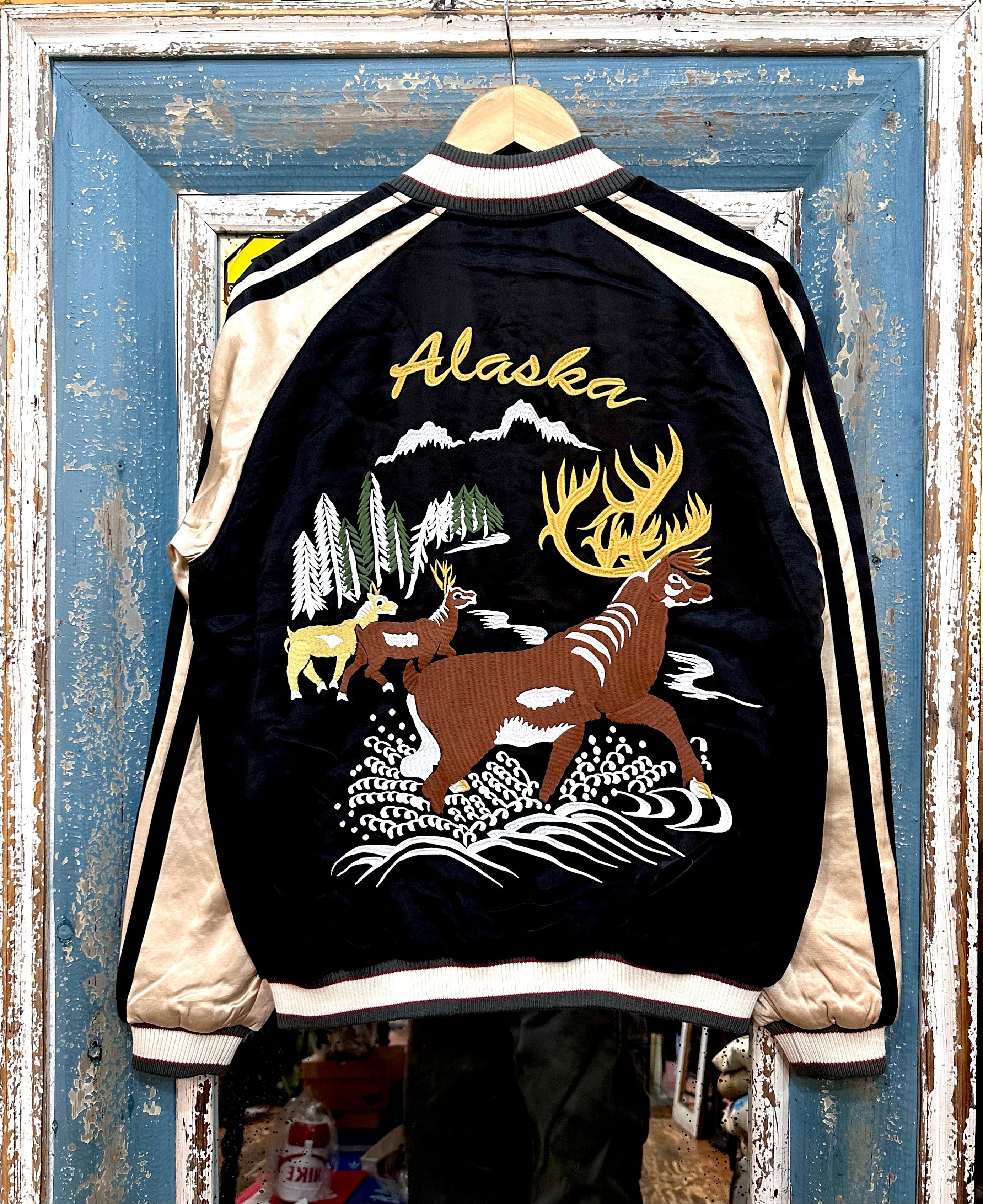 ヒューストン　ALASKA スカジャン 黒 サテン HOUSTON 日本 スカジャン 限定 Alaska unisex サテン HOUSTON 日本