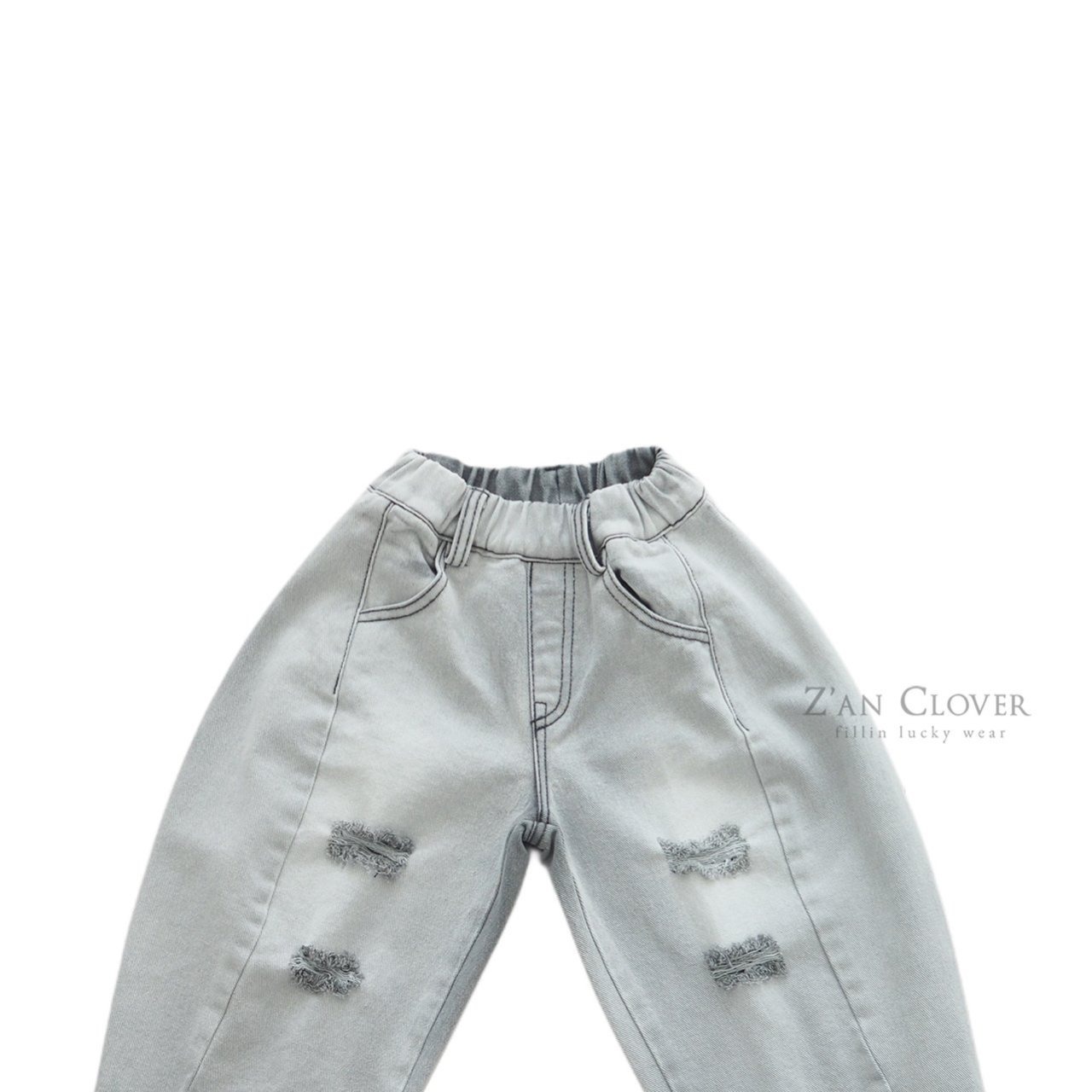 [Z’AN CLOVER] D-Line Damage Denim Pants / [지안클로버] D라인데미지데님팬츠