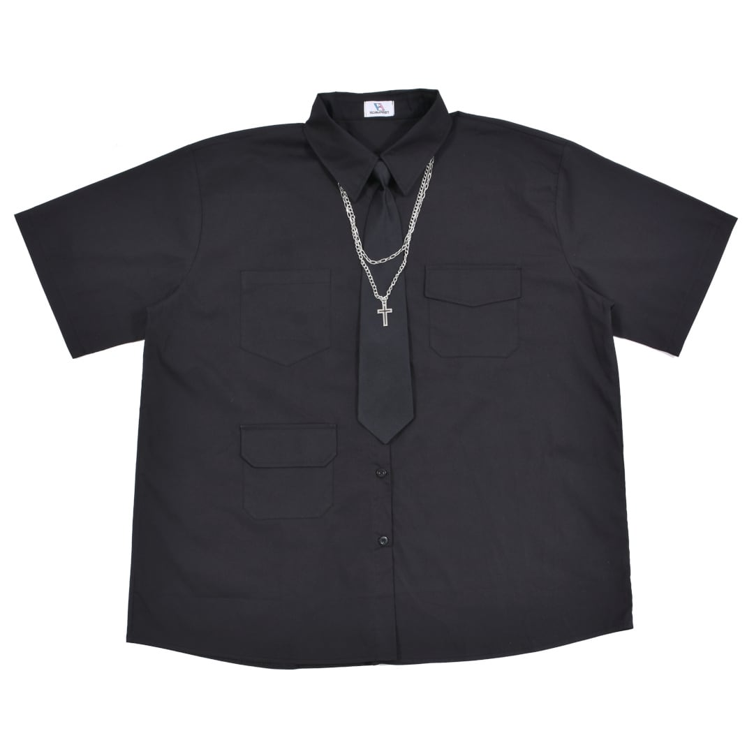 3点セット】ネクタイ+2連チェーン付き 半袖シャツ(BIGシルエット