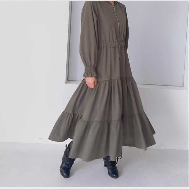 Loose zipper A-line tiered dress A717