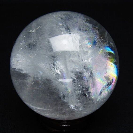 水晶 丸玉 虹入り 63mm スフィア 置物 水晶玉 一点物 151-8746