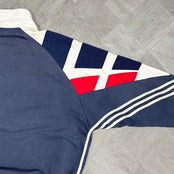 【希少】アディダス ハーフジップスウェット 90s ロゴ刺繍 トリコロール 美品