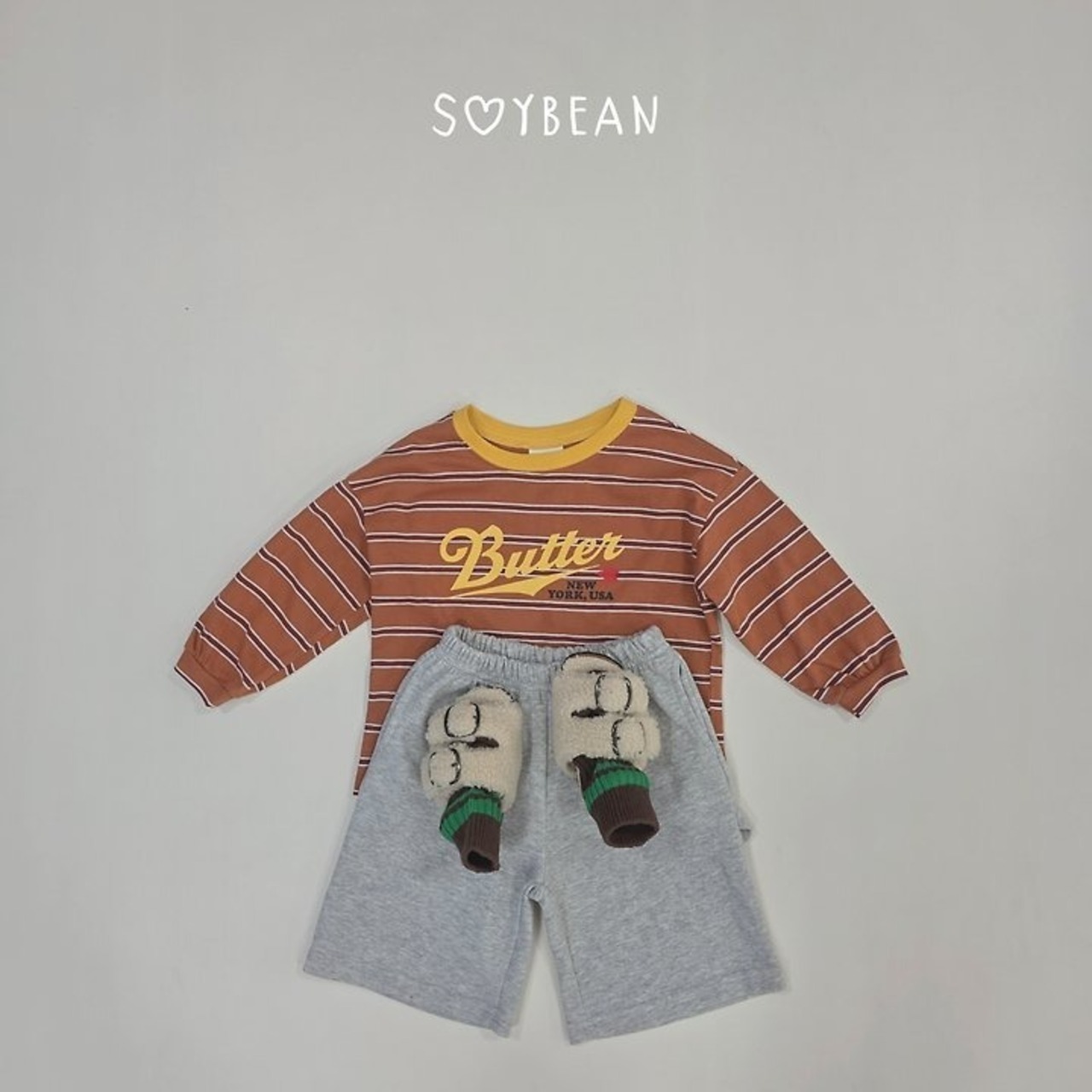 韓国子供服 / 26Autumn / soybean / ボーダー バター Tシャツ / キッズ服 / ジュニア服 / 秋服 *XS~JM*