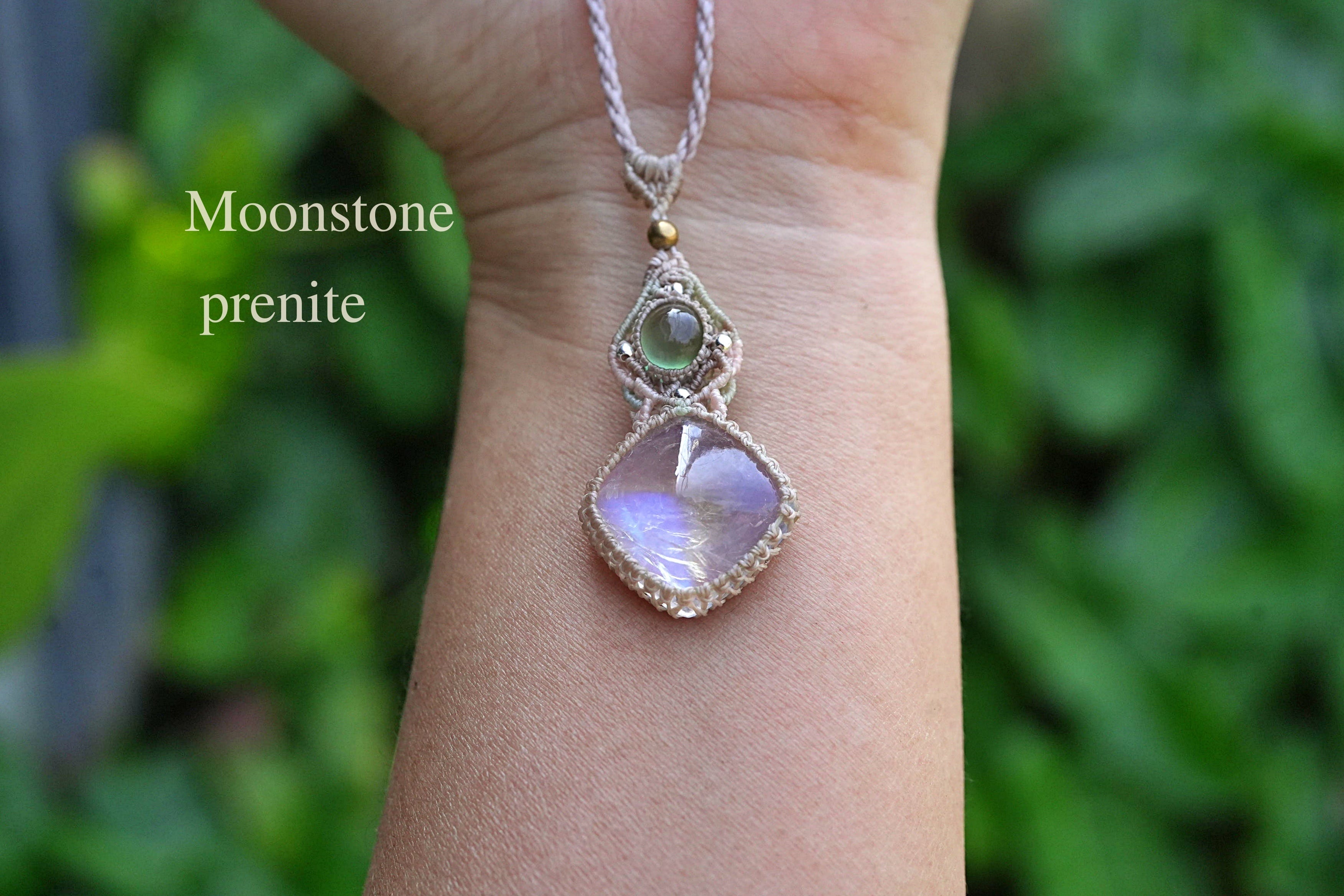 シュガーローフカット★高品質Prenite Moonstone マクラメネックレス2572