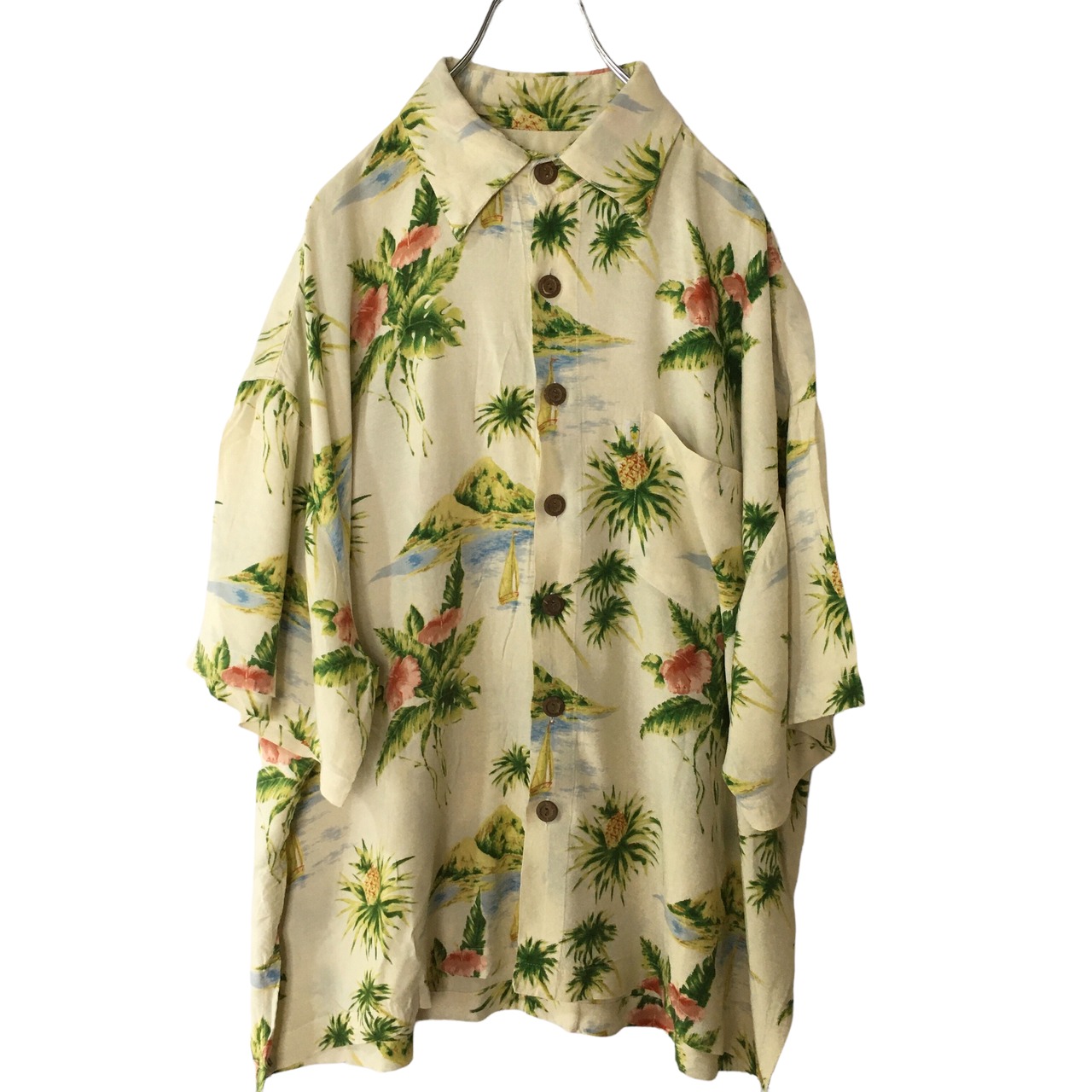 US輸入】パイナップルムーン レーヨン100% アロハ 柄シャツ 花柄 総柄 