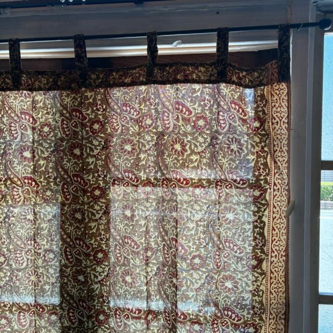 India Bagru print curtain　インド　バグループリントカーテン　105×178cm　ブラウン　カーテンポール　暖簾　レースカーテン　木版プリント　草木染め