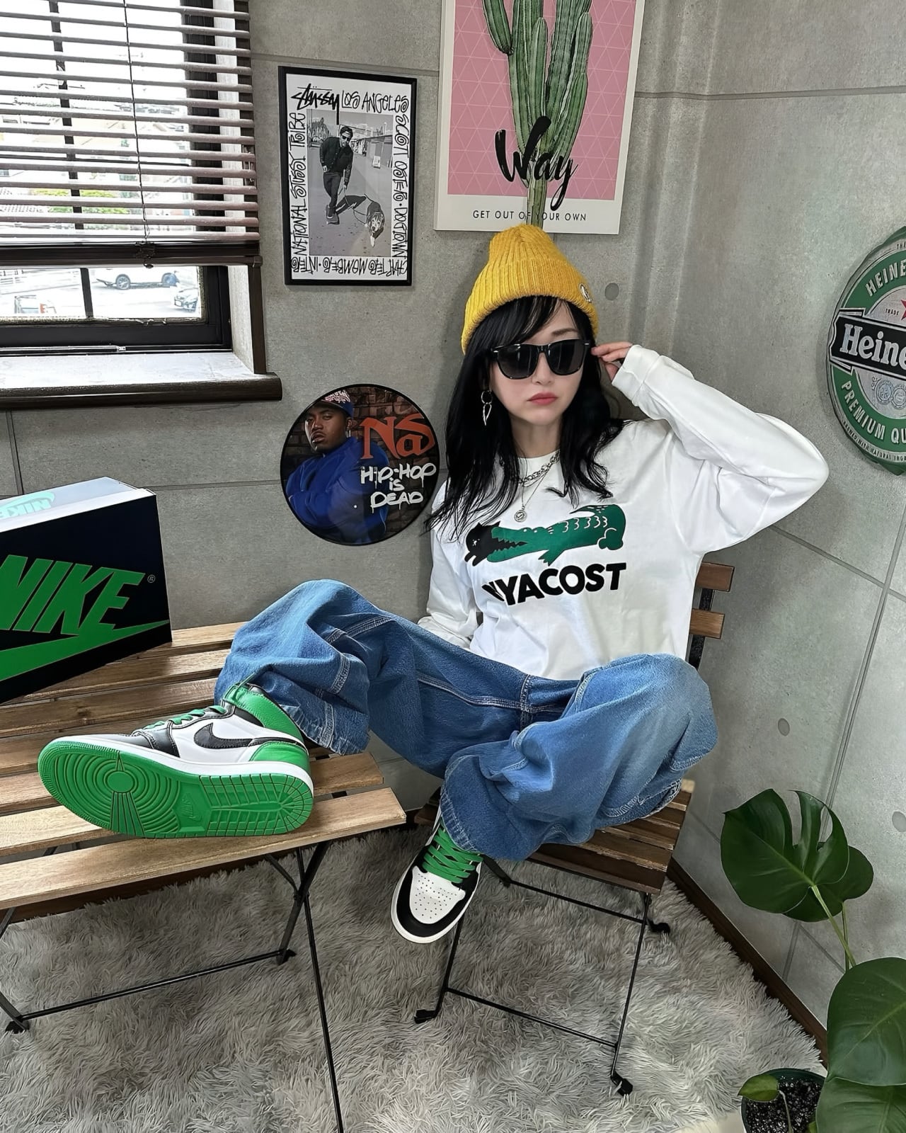 ニャコステ】 リブ袖BIGロンT ユニセックス マジックマインド