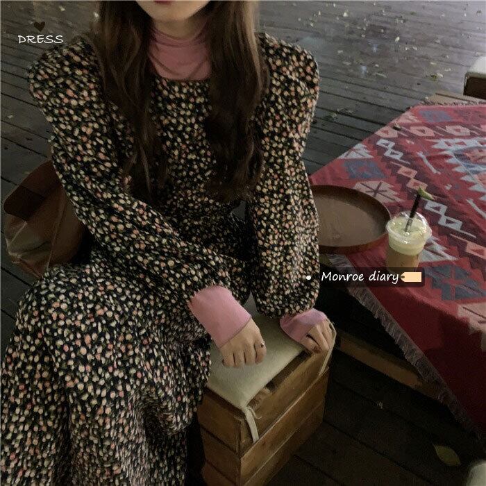 スタンダードフローラルドレス ロングスカート オータムウィンター レトロ 秋物 冬物 花柄 モンロー51828138665