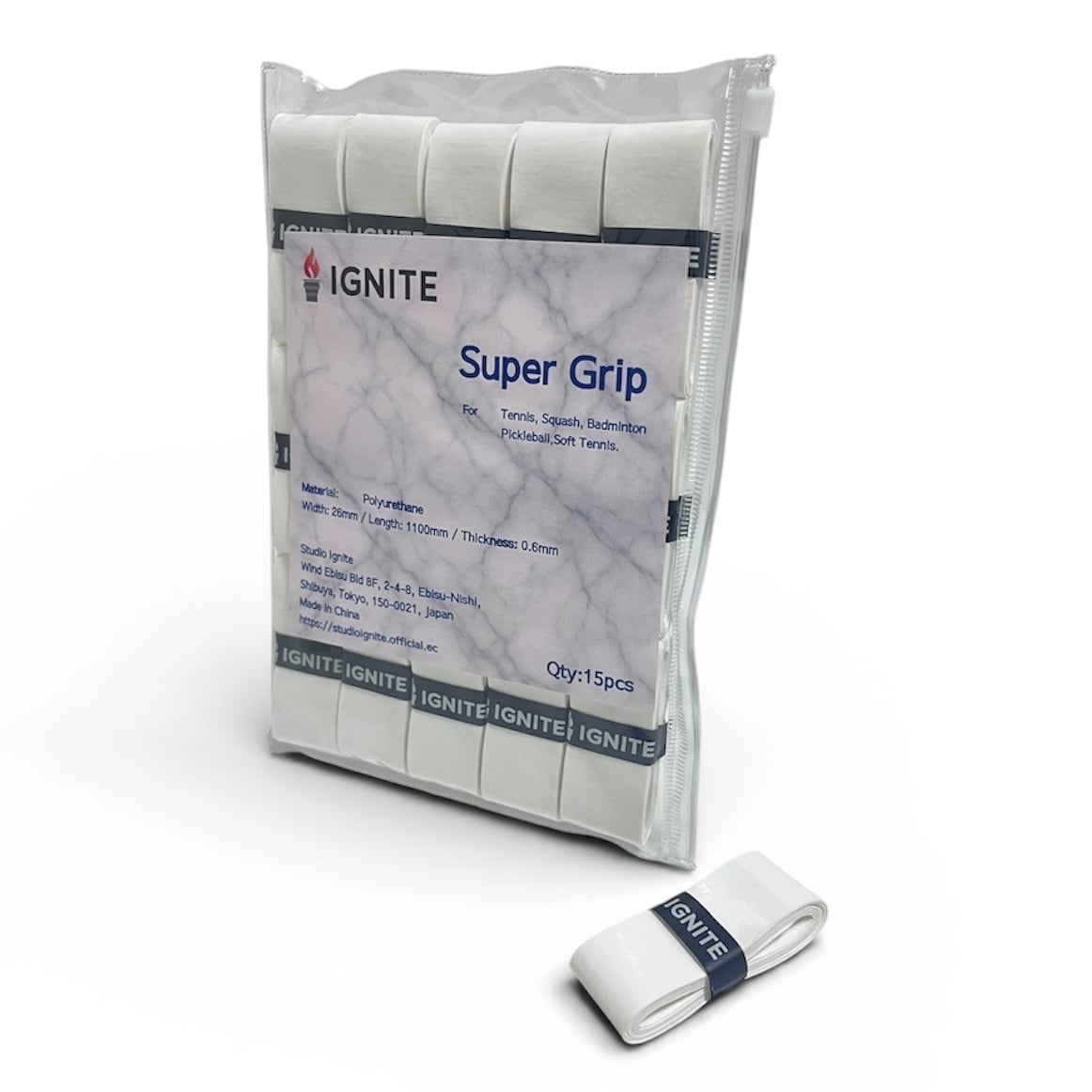 IGNITE グリップテープ/ホワイト/15本入り/テニス/バドミントン/吸汗