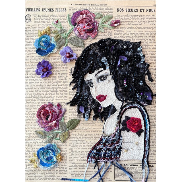 ビーズ刺繍アート（額装） Framed Bead Embroidery Art ｜ "Walk about"