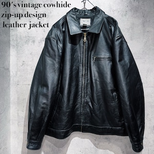 90's vintage cowhide zip-up design leather jacket
