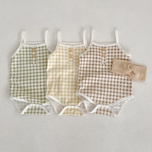 【BABY&KID】夏新作ミニマリズムチェック柄サロペットロンパース