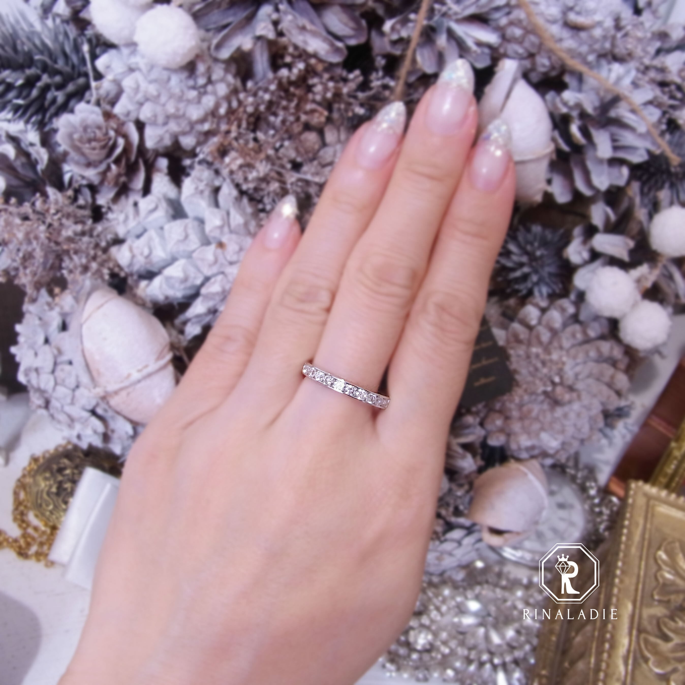 Pt900天然ダイヤモンドハーフエタニティリング0.7 | RINALADIE