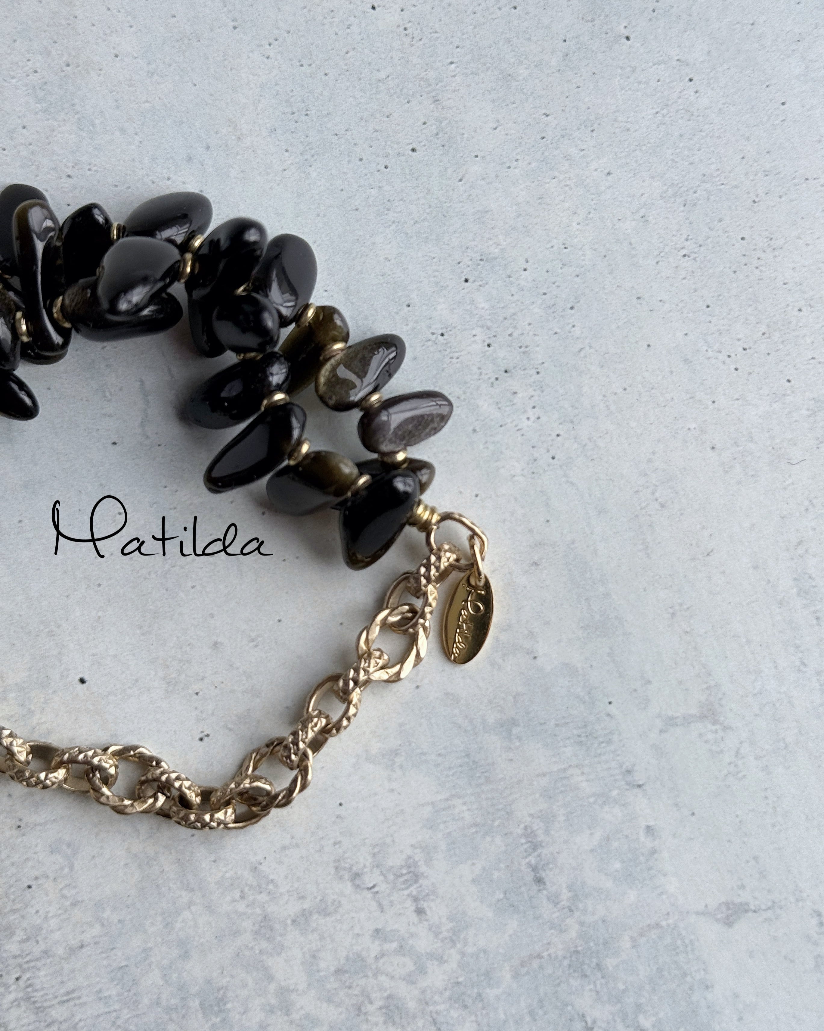 Chain & stone bracelet(ゴールデンオブシディアン)