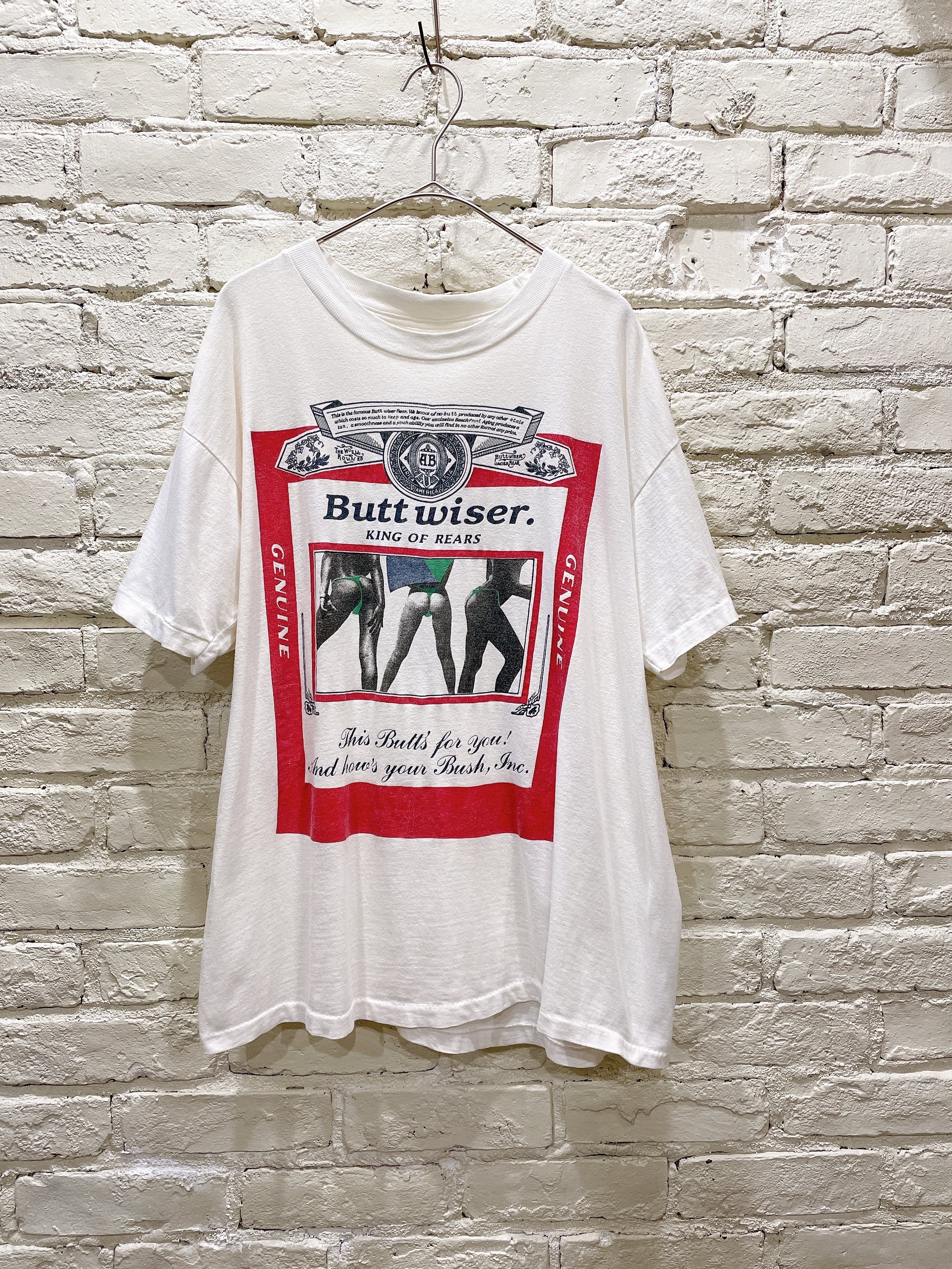 希少。90's後期　Buttwiser ビンテージTシャツ　バドワイザーパロディ