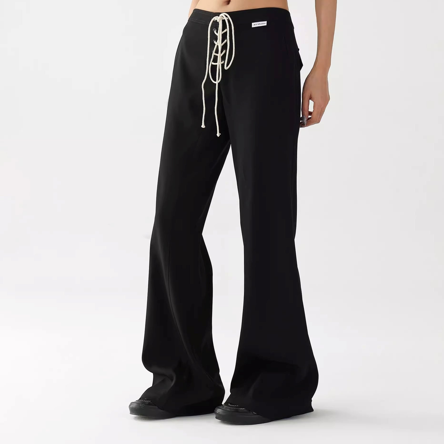 ドローストリング ワイドフレア ロング丈 パンツ 2color APA0085