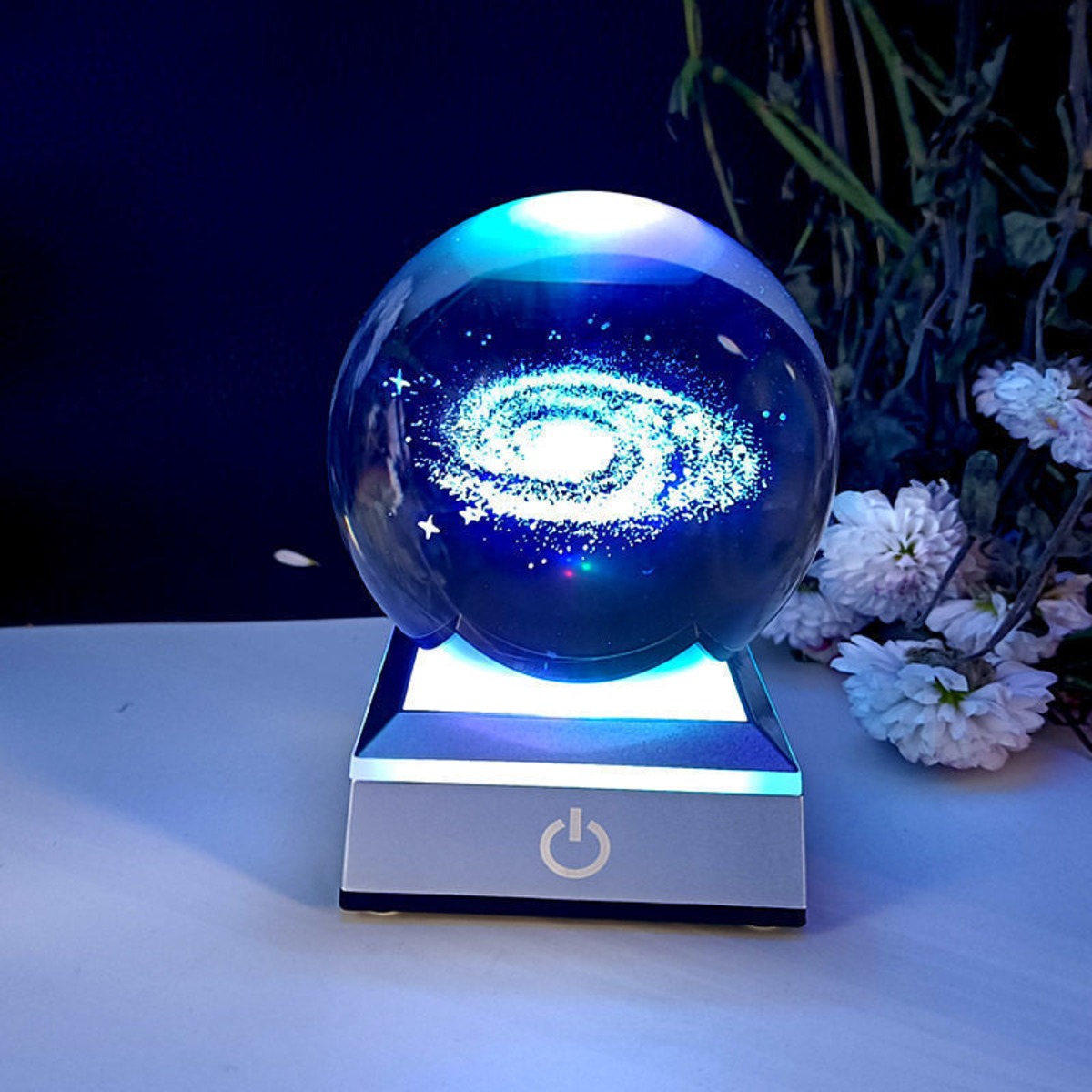 クリスタルボール 宇宙 太陽系 月 たんぽぽ 鹿 3D彫刻 | Russel 海外 