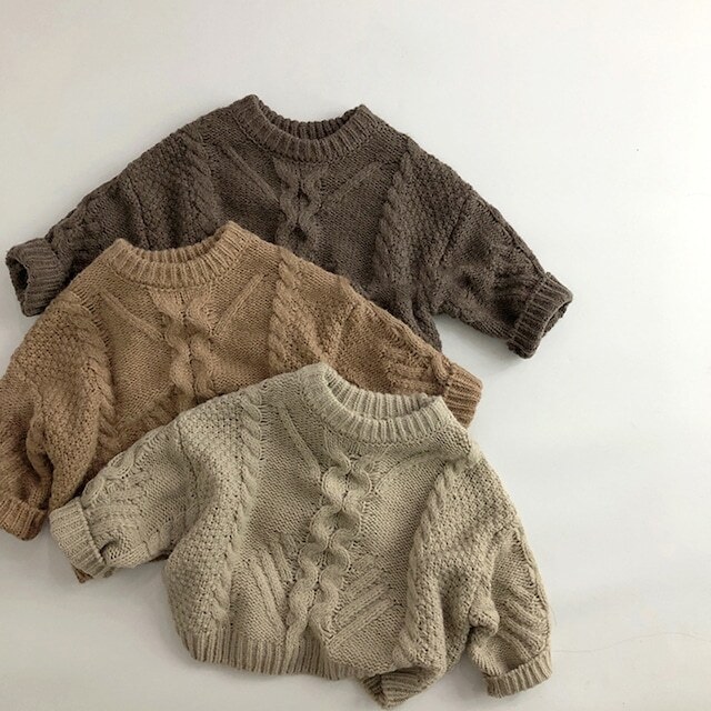 【BABY&KID】レトロ暖かいケーブル編みセーター