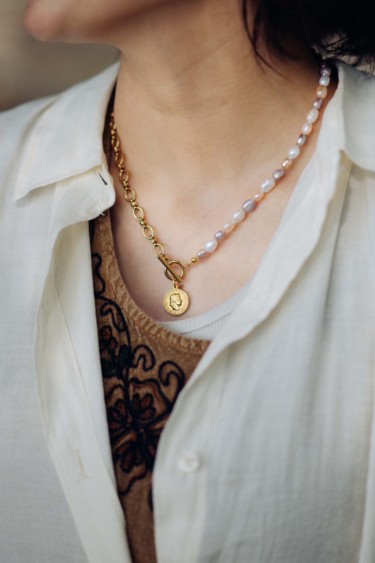 『朝焼けの予感』coin pearl necklace ※8月限定color