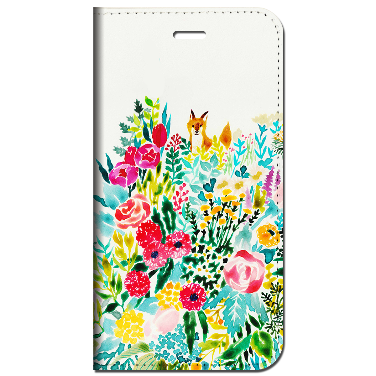 iPhone対応 スマホ 手帳型ケース 春だよ お花とキツネ イラスト 動物 キュート 【iPhone17 / iPhone16 / iPhone16e / iPhoneSE 他 iPhone各機種対応】 st58