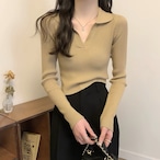 Korean-Style Polo Neck Cropped Knit Top