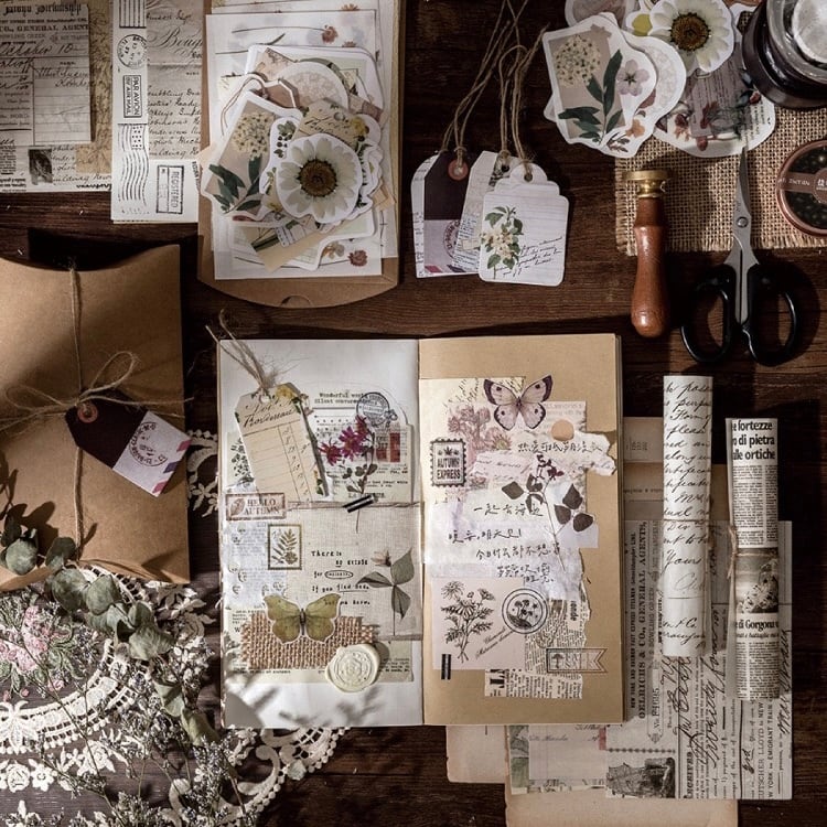 MO・CARD陌墨】复古收藏室シリーズ レトロ素材バッグ ステッカー DIY