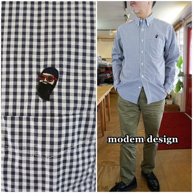 modemdesign モデムデザイン　ギンガムチェックボタンダウンシャツ　23087521　長袖シャツ