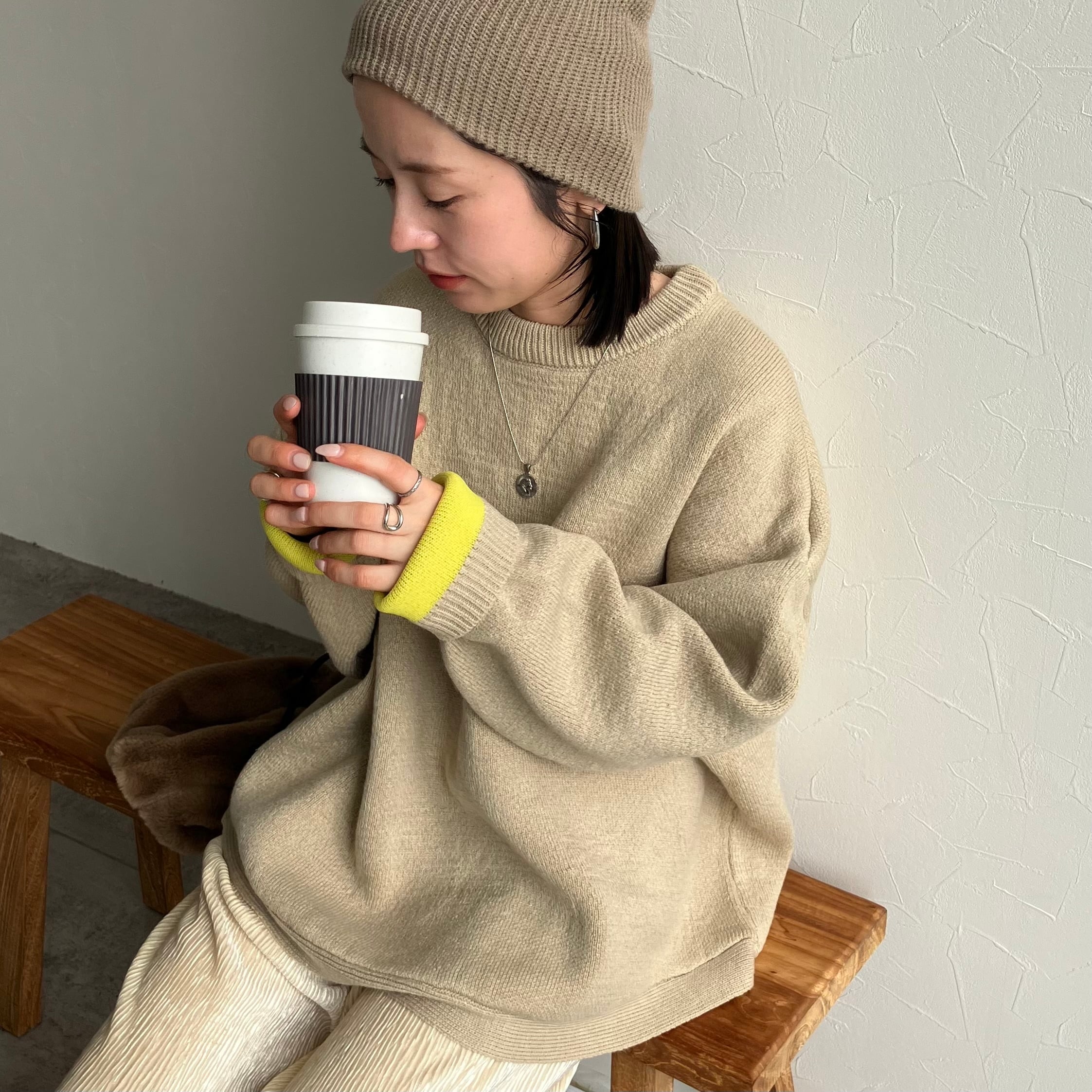 配色ラウンドヘムニットプルオーバー【on5665309-z】宅配便送料無料