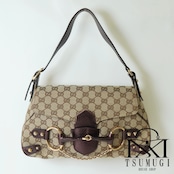 Gucci グッチ GGキャンバス ホースビット キャンバス×レザー ショルダーバッグ 131474